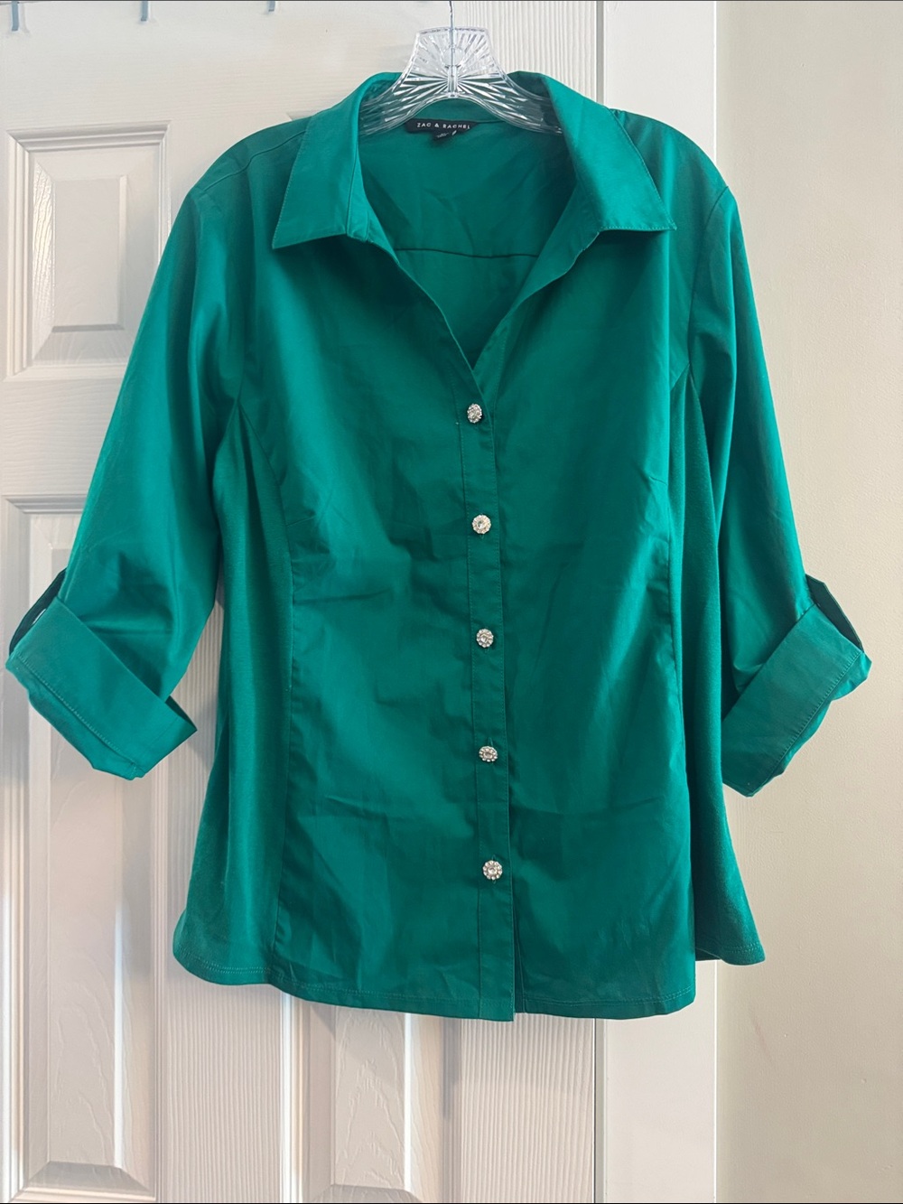 Zac & Rachel Emerald Green Button-Front Blouse